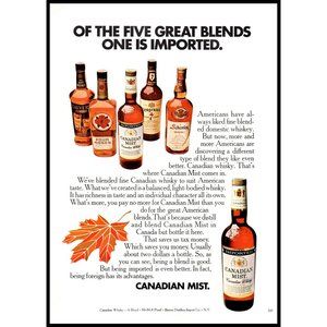 1970 Canadian Mist Whisky Whiskey Vintage Print Ad Rye Maple Leaf Wall Art Photo